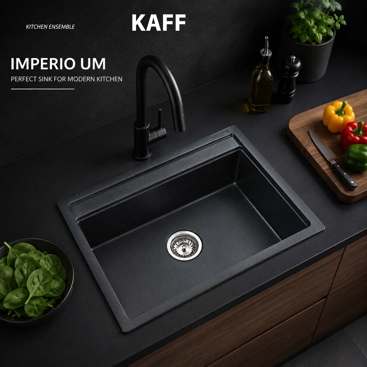Kaff KSG22SBBLK Bowl Sink, Black, Granite Sink Finish