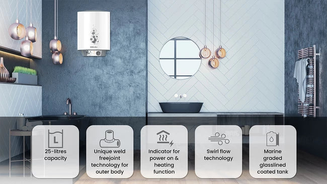 Bajaj Astor Storage Water Heater | 25L | White And Grey Colour | 2000W
