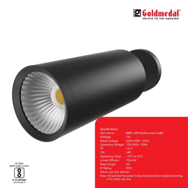 Goldmedal Bibo Black 7W LED Surface Spotlight With Adjustable Base | 70 lm/W