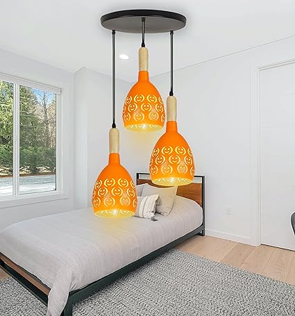 GENREE- Orange Smily Round THAALI Cluster Pendent Light