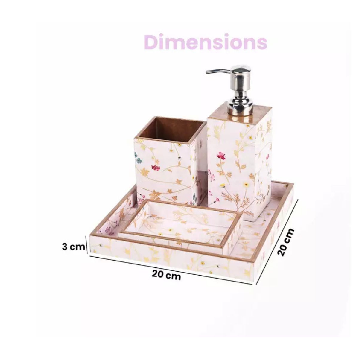 Ista Wooden Bathroom Set Of 4 | Rectangular Design | Dispenser | Soap Dish