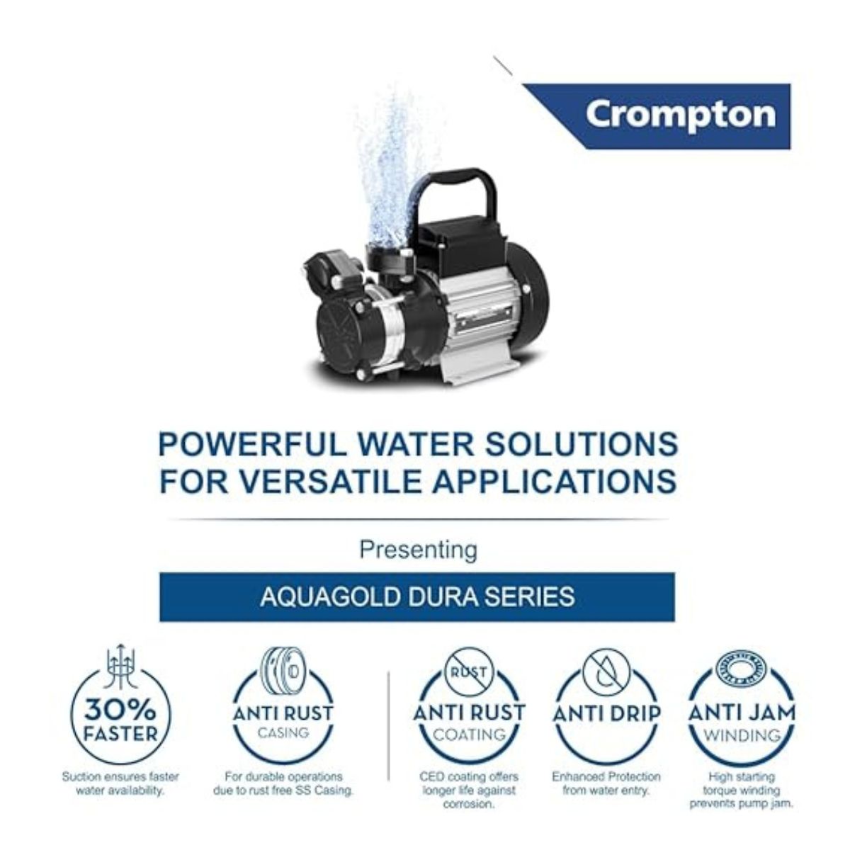 Crompton AQUAGOLD DURA 100 Water Pump| 1 HP| Domestic |Self Priming Regenerative Pumps