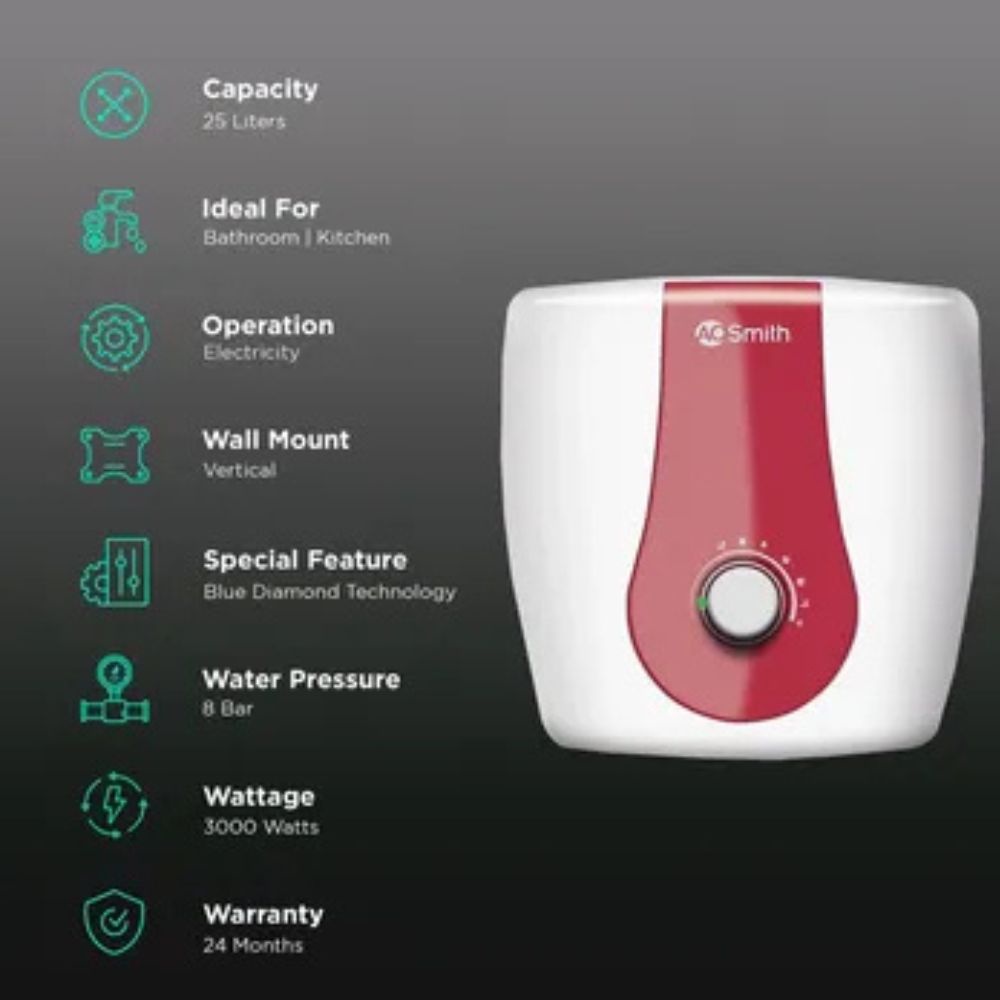 AO Smith Xpress Storage Water Heater White (25 Litre)