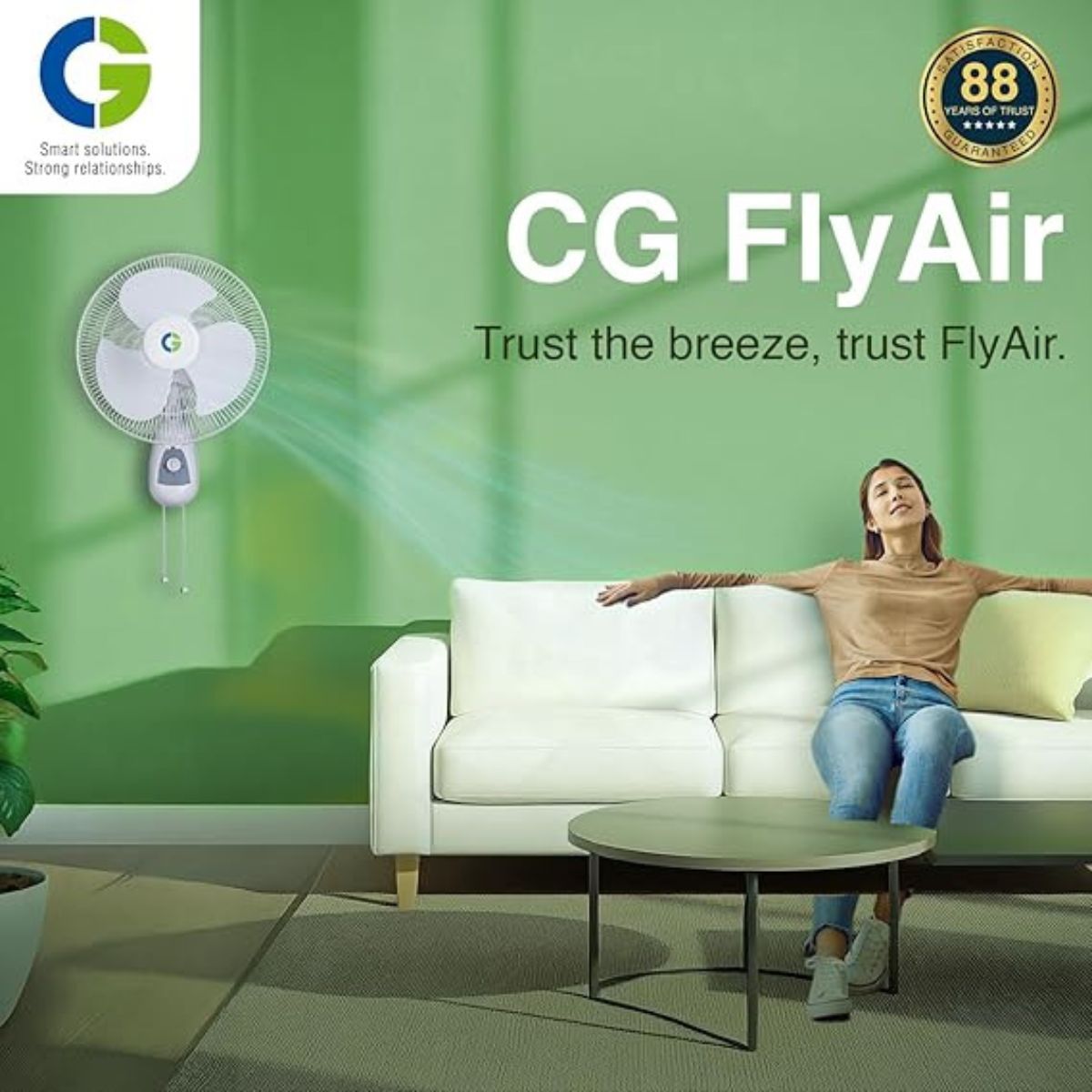 CG Flyair Wall Fan 400mm | Wider angle oscillation | 3 Speed setting |100% copper motor