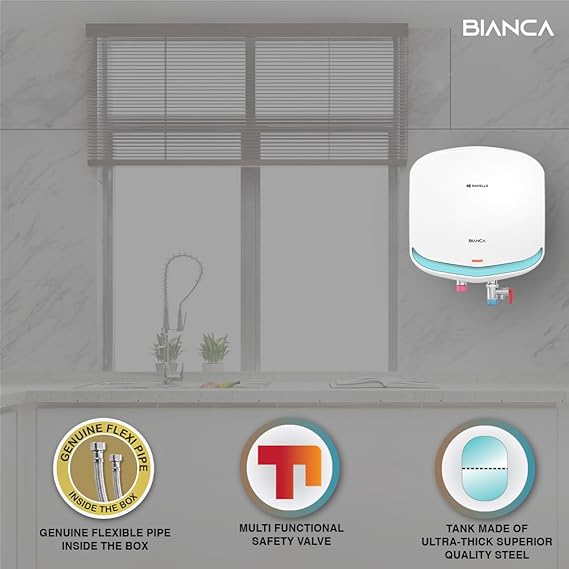Havells Bianca Storage Water Heater , 15L , White And Blue Colour , 2000W | Whirl Flow Technology