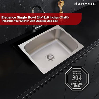 Carysil Elegance Series Single Bowl Kitchen Sink, Stainless Steel