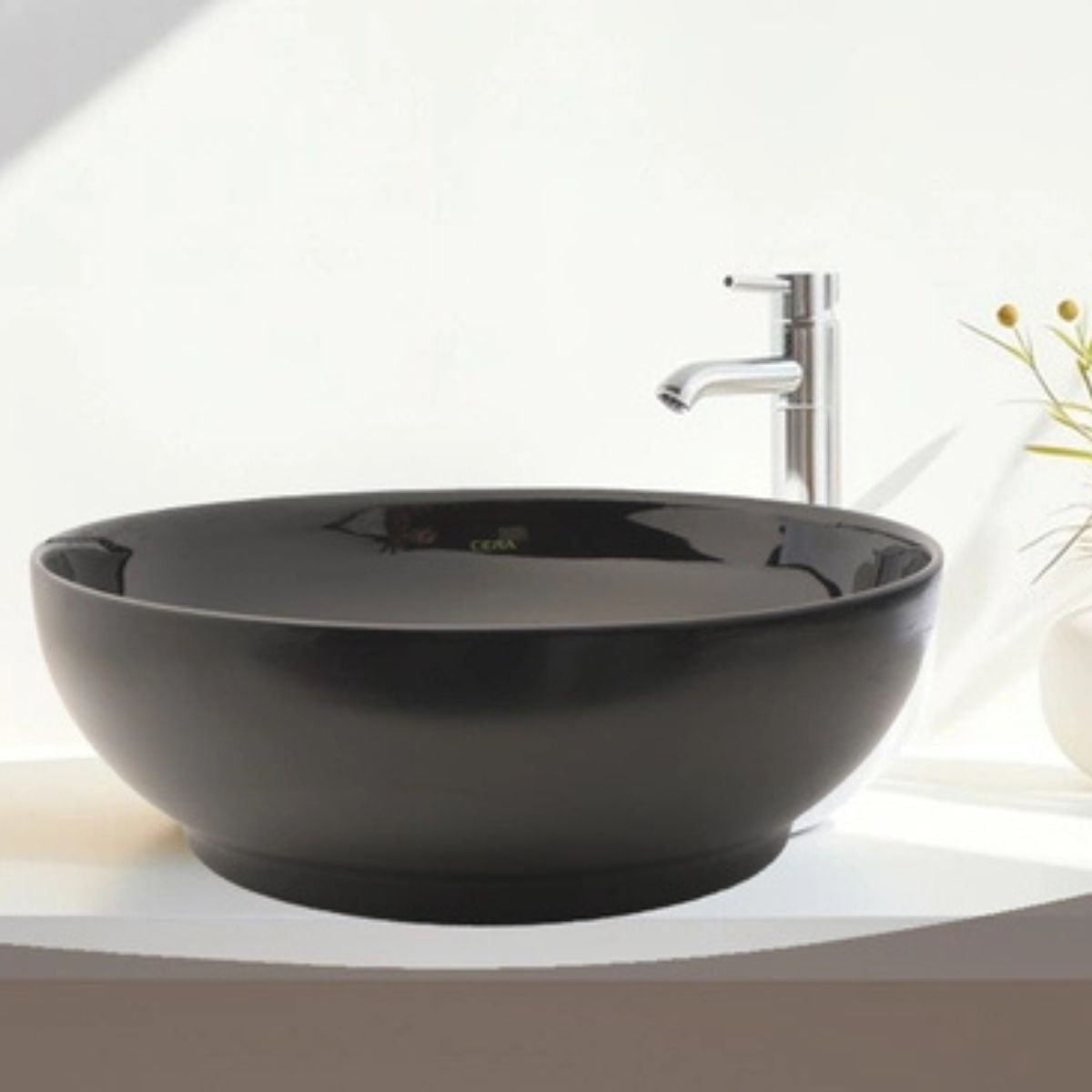 Cera Coyal Table Top Wash Basin | Matt Black Colour | Thin Rim | Large Bowl