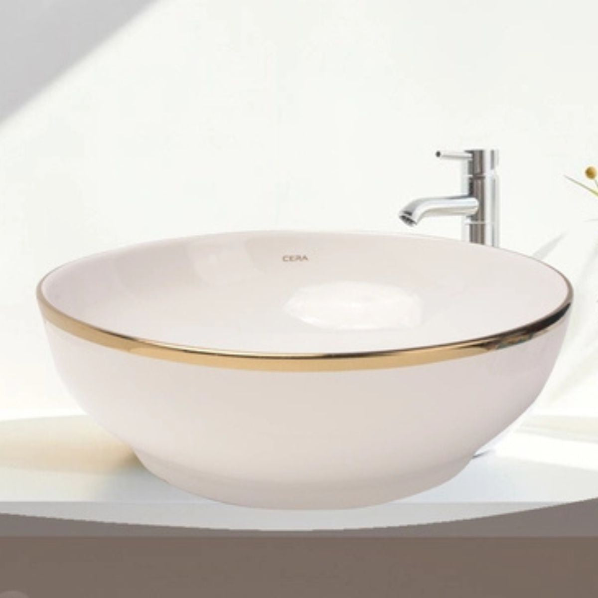 Cera Coyal Glitz Table Top French Gold Wash Basin | Thin Rim Table Top Basin