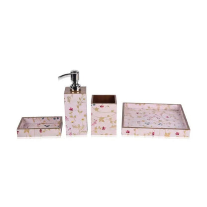 Ista Wooden Bathroom Set Of 4 | Rectangular Design | Dispenser | Soap Dish