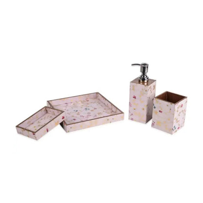 Ista Wooden Bathroom Set Of 4 | Rectangular Design | Dispenser | Soap Dish