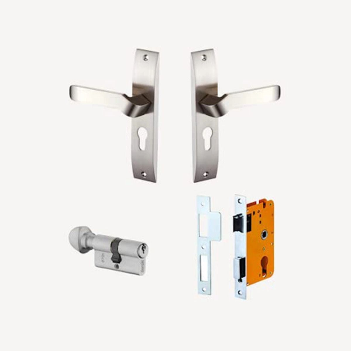 Dorset Hale Handle Set on Plate with Cylinder Satin Chrome | Secure Locking System