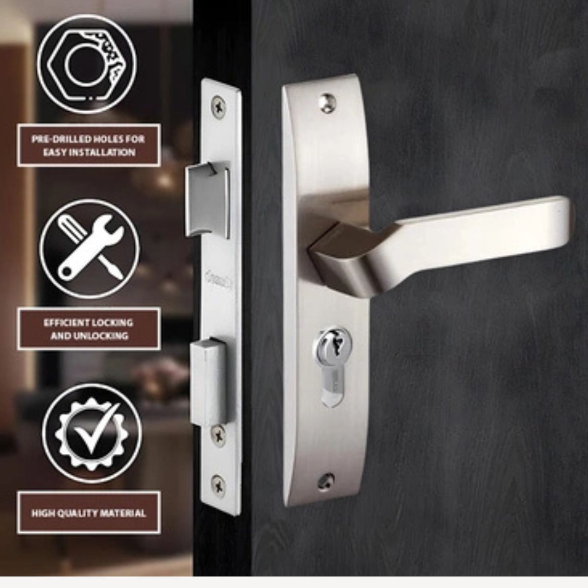 Dorset Hale Handle Set on Plate with Cylinder Satin Chrome | Secure Locking System