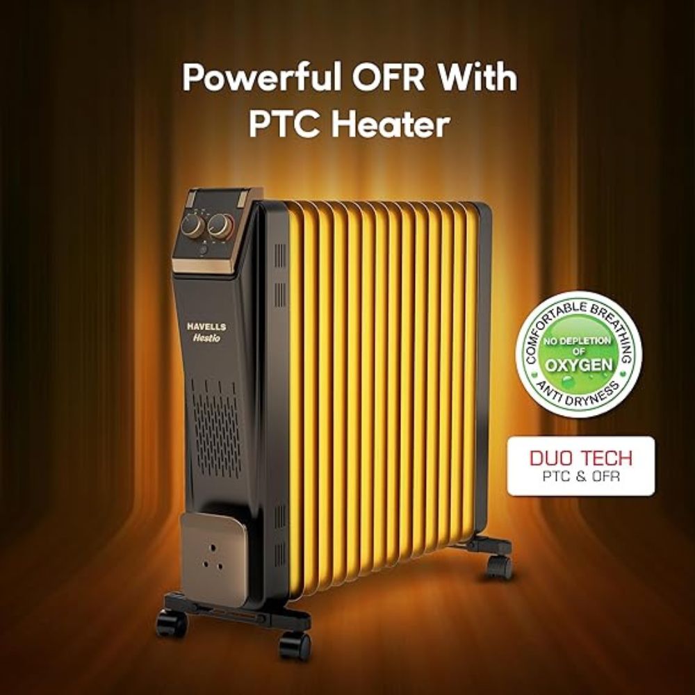 Havells 15 Fin Oil Filled Room Heater (OFR) | Advanced New U-Tech Fast Heating Fins | 2900W
