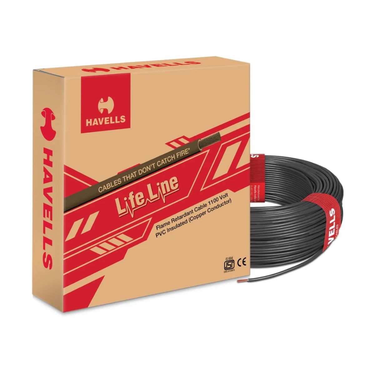 Havells FR-SC 6.0 sqmm Extra Flex Black 180 meter 49 Amp Wire | 1100V Rating
