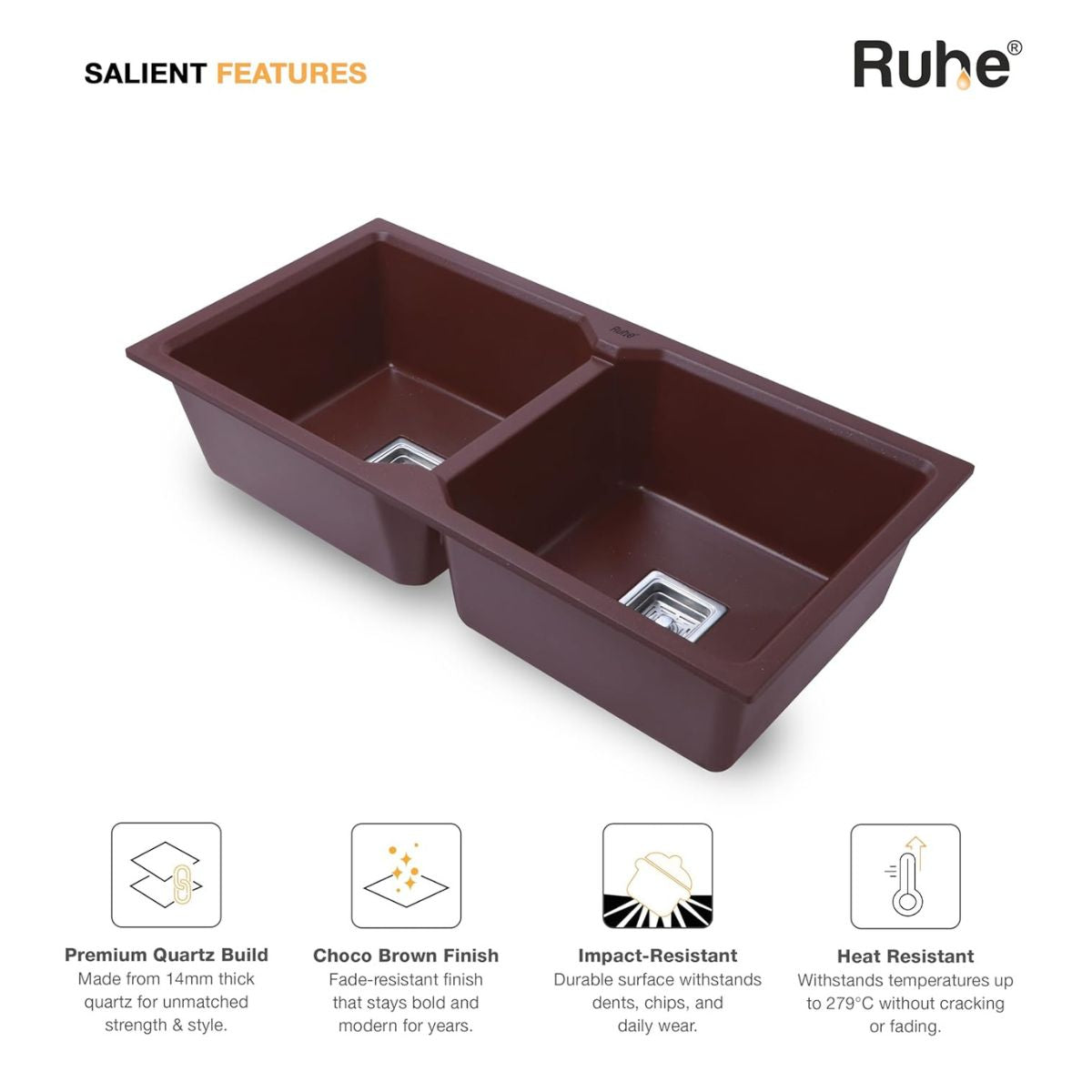 Ruhe Quartz Double Bowl 37x18x9 Inches Kitchen Sink