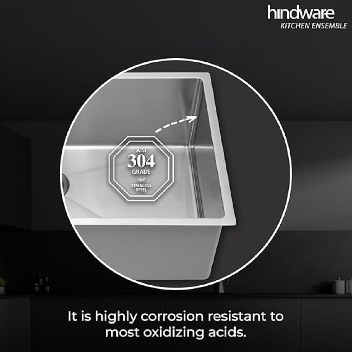 Hindware Kitchen Sink 24"x18"x9"| 304 Grade Stainless Steel