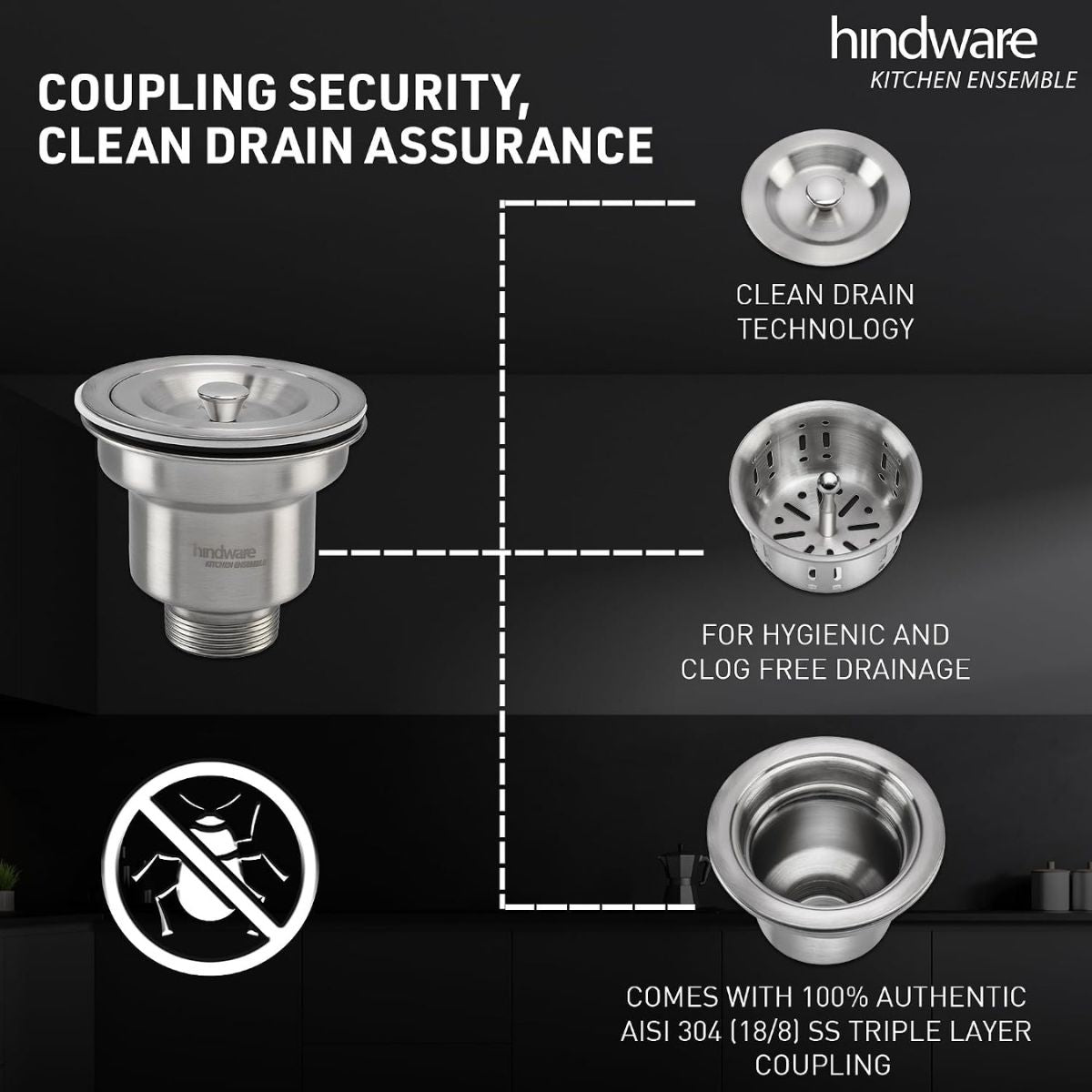 Hindware Kitchen Sink 24"x18"x9"| 304 Grade Stainless Steel