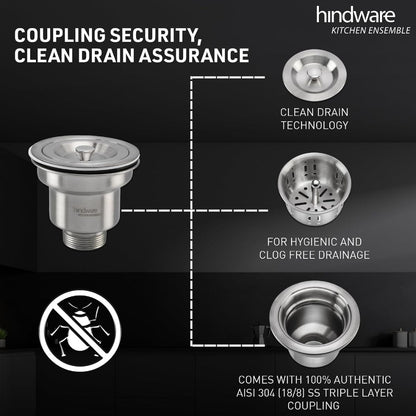 Hindware Kitchen Sink 24"x18"x9"| 304 Grade Stainless Steel