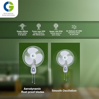 CG Flyair Wall Fan 400mm | Wider angle oscillation | 3 Speed setting |100% copper motor