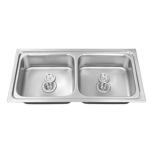 Hindware Kitchen Sink 41"x20"x8"| 304 Grade Stainless Steel | Pressed Double Bowl Sink with Waste Coupling