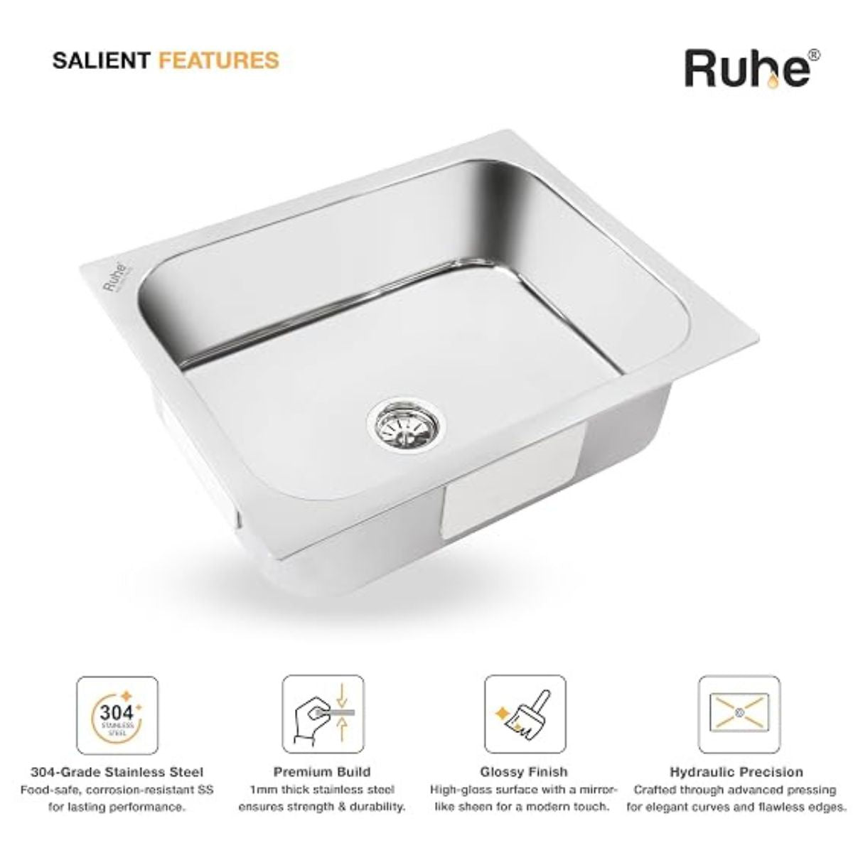 Ruhe Hydraulic Square Single Bowl Kitchen Sink
