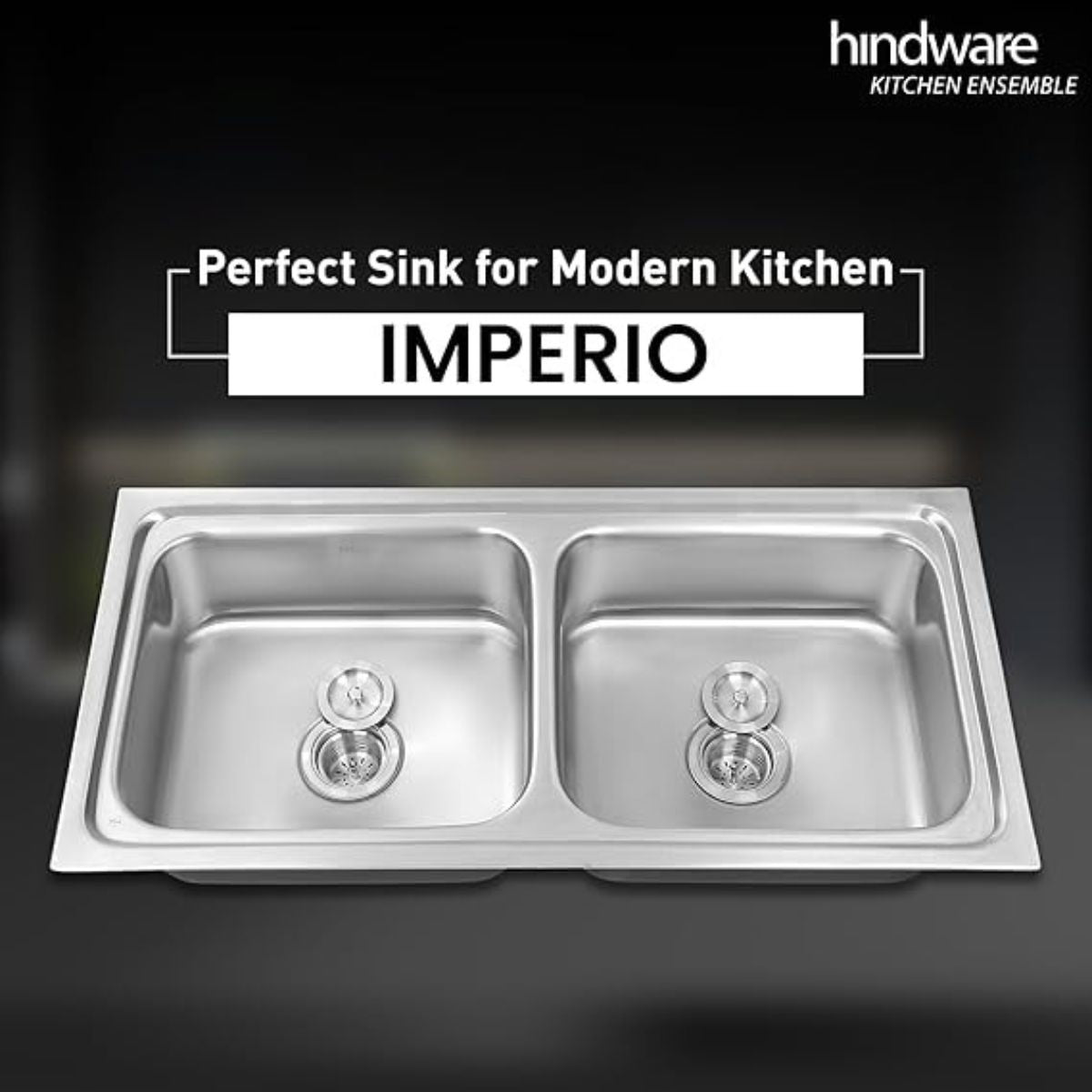 Hindware Kitchen Sink 41"x20"x8"| 304 Grade Stainless Steel | Pressed Double Bowl Sink with Waste Coupling