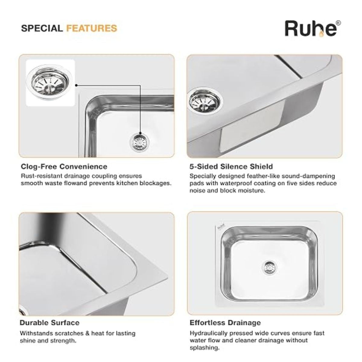 Ruhe Hydraulic Square Single Bowl Kitchen Sink