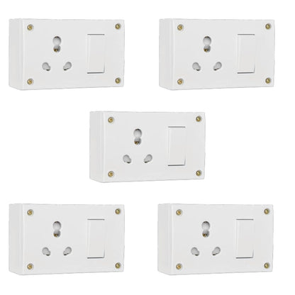 Anchor by Panasonic Penta 6A/16A Combined Unit with Box & 4 Fixing Holes for Heavy Appliances, White Finish