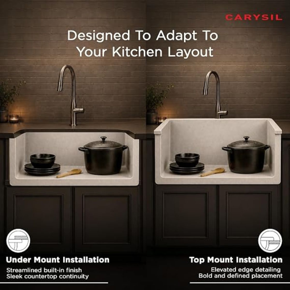 Carysil Q 320 GRANDE Quartz Kitchen Sink 24 x 18 x 8 inches, Single Bowl