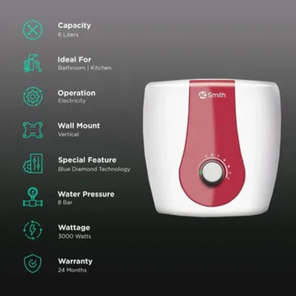 AO Smith Xpress Storage Water Heater White (6 Litre)