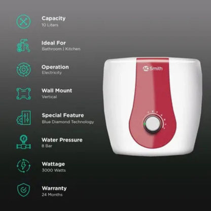 AO Smith Xpress Storage Water Heater White (10 Litre)