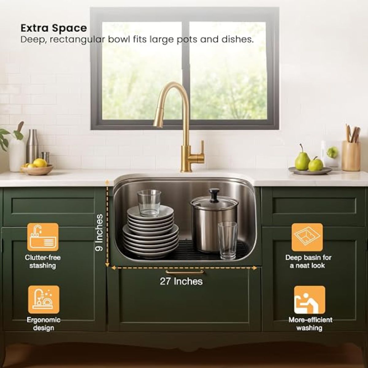 Ruhe Hydraulic Square Single Bowl Kitchen Sink