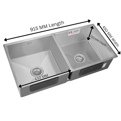 Franke 36"X18"Double Bowl SS Kitchen Box Sink|Premium 304 Stainless Steel