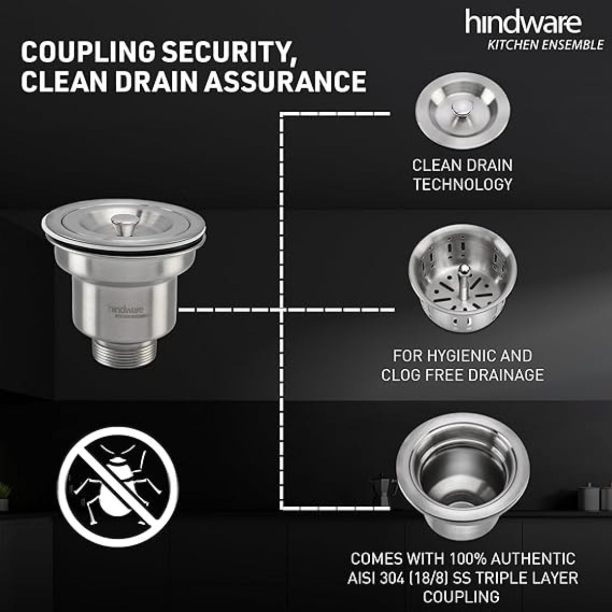 Hindware Kitchen Sink 37"x18"x8"| 304 Grade Stainless Steel | Pressed Double Bowl Sink