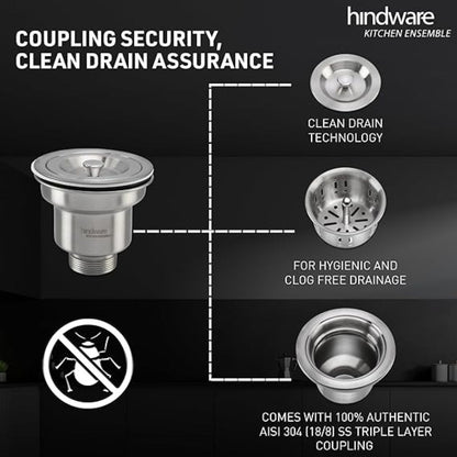 Hindware Kitchen Sink 37"x18"x8"| 304 Grade Stainless Steel | Pressed Double Bowl Sink