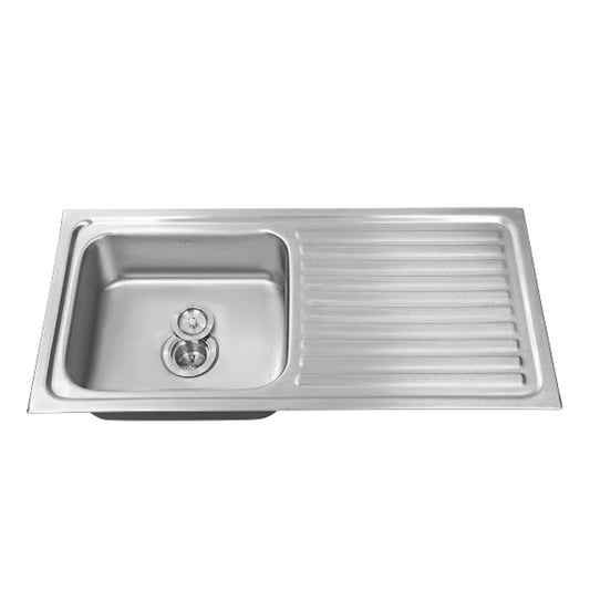 Hindware Kitchen Sink 36"x20"x8"| 304 Grade Stainless Steel | Pressed Single Bowl Sink | Single Drain Board with Waste Coupling
