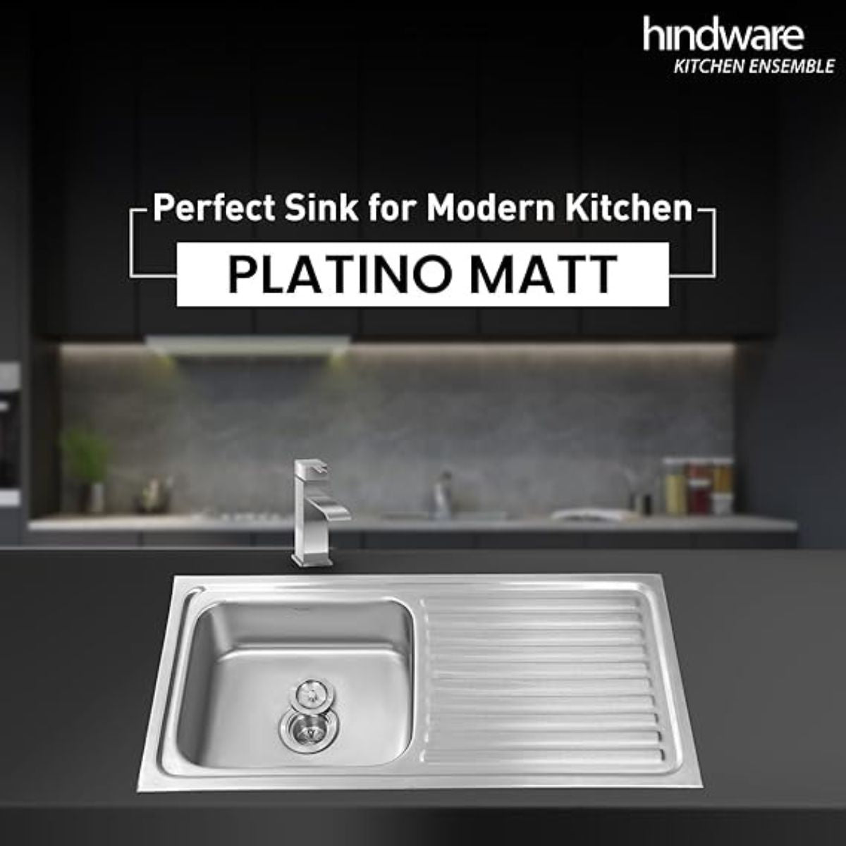 Hindware Kitchen Sink 36"x20"x8"| 304 Grade Stainless Steel | Pressed Single Bowl Sink | Single Drain Board with Waste Coupling