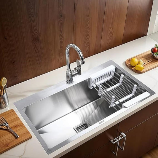 Ruhe Handmade Single Bowl Kitchen Sink with Tap Hole - 32x18x10 inches