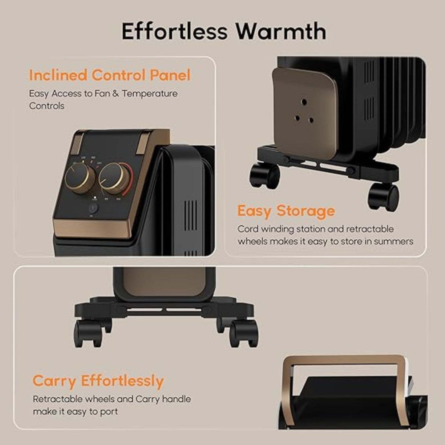 Havells 9 Fin Hestio Straight Fin OFR (Oil Filled Radiator)|Room Heater|2400 W|3 Heat Settings & PTC Fan Heater|Inclined Control Panel