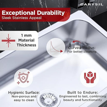 Carysil Elegance Series Single Bowl Kitchen Sink, Stainless Steel Kitchen Sink