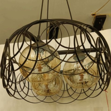 Modern Black Wire Chandelier (Aluminum, Black And Beige)