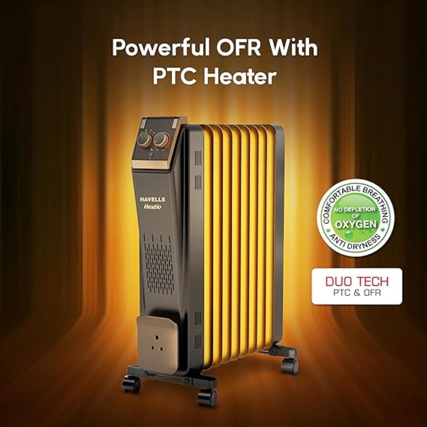 Havells 13 Fin Hestio Straight Fin OFR (Oil Filled Radiator)|Room Heater|2900 W|3 Heat Settings & PTC Fan Heater