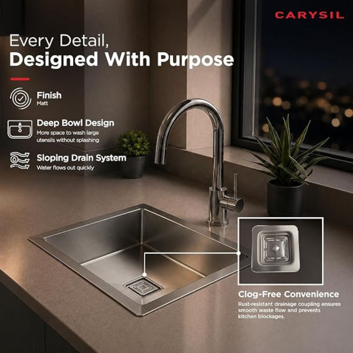 Carysil Micro Radius R10 Handmade 304 Stainless Steel Sink 21x18x8 Inches