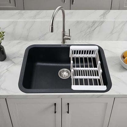 Ruhe Matte Black Quartz Single Bowl Kitchen Sink with Round Corners - 24x18x9 inches