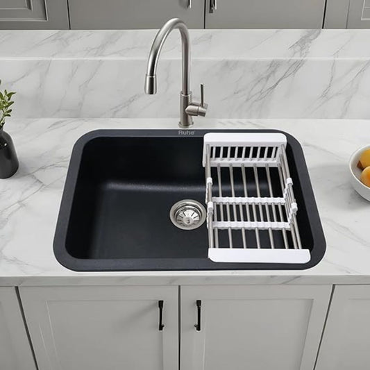 Ruhe Matte Black Quartz Single Bowl Kitchen Sink with Round Corners - 24x18x9 inches