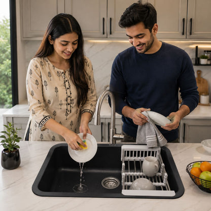 Ruhe Matte Black Quartz Single Bowl Kitchen Sink with Round Corners - 24x18x9 inches