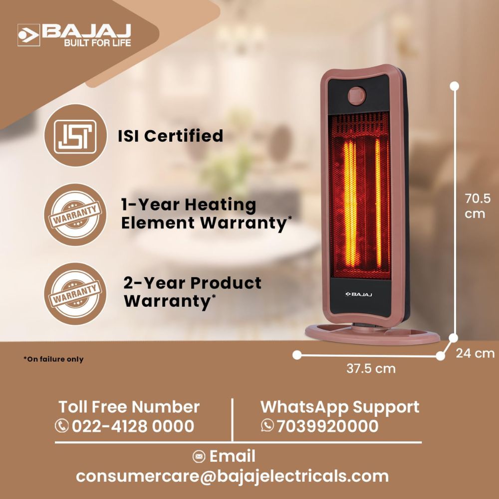 Bajaj RHT2C Room Heater 900 Watts | 2 Heat Settings (450W / 900W)