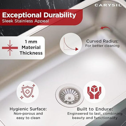 Carysil Elegance Series Single Bowl Kitchen Sink (19x16x7 inches)